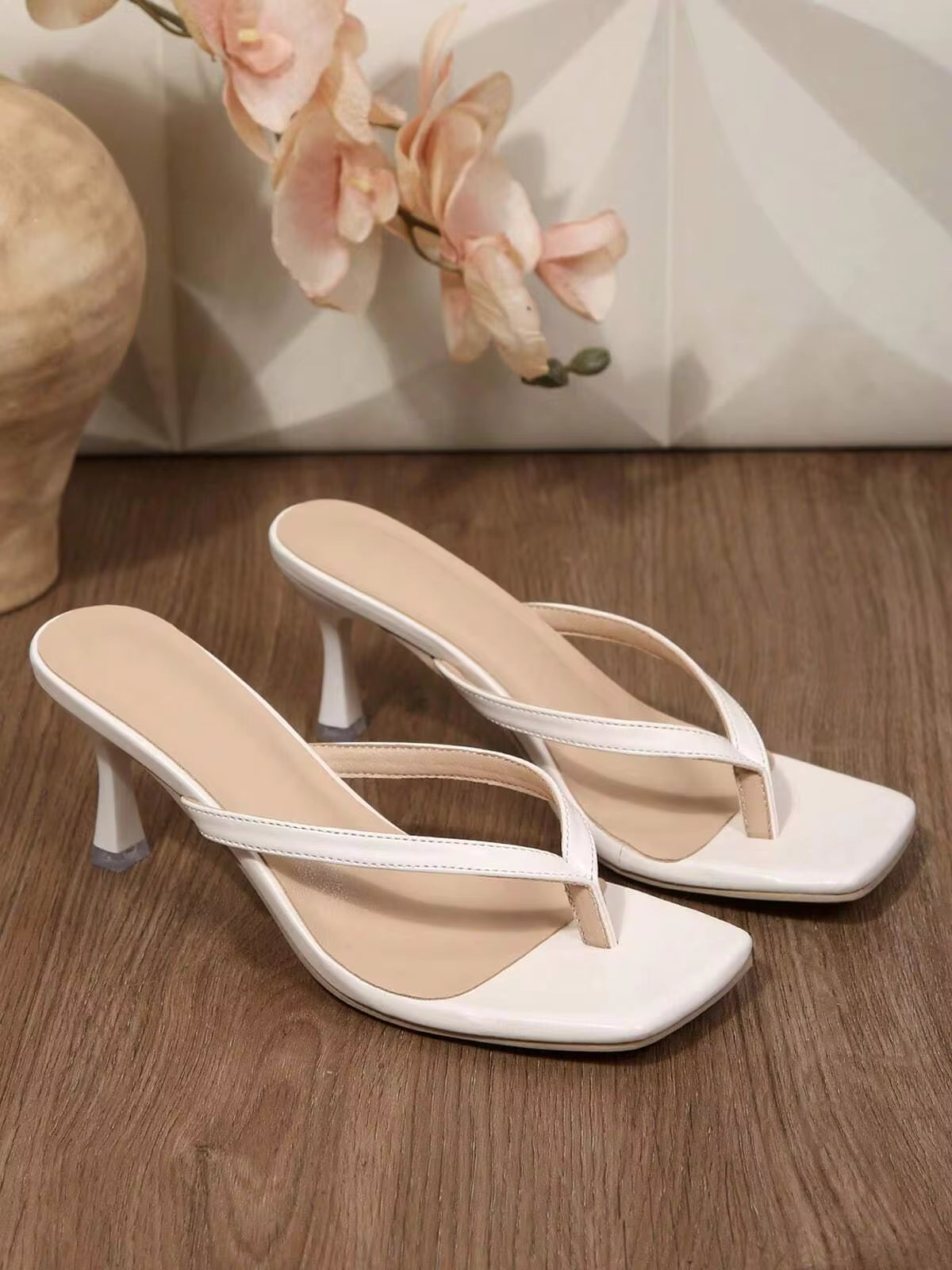 Women's Square Open Toe Flip Flops Heels Fashion Kitten Heels Thong Sandals Summer Dressy Party Wedding Pumps Heeled Sandals Shoes Slides