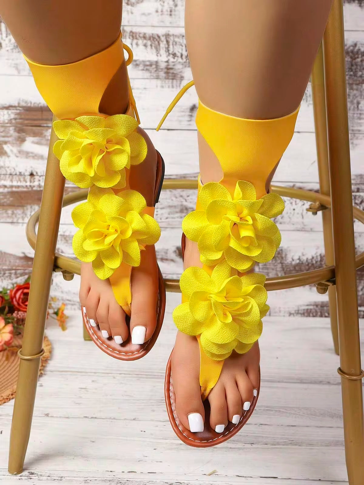 Women's Thong High-Top Floral Decor Beach Elegant Fashion Forward Bohemian Casual Sexy PU Flat Sandals For Wedding Vacation Summer,Flip Flops